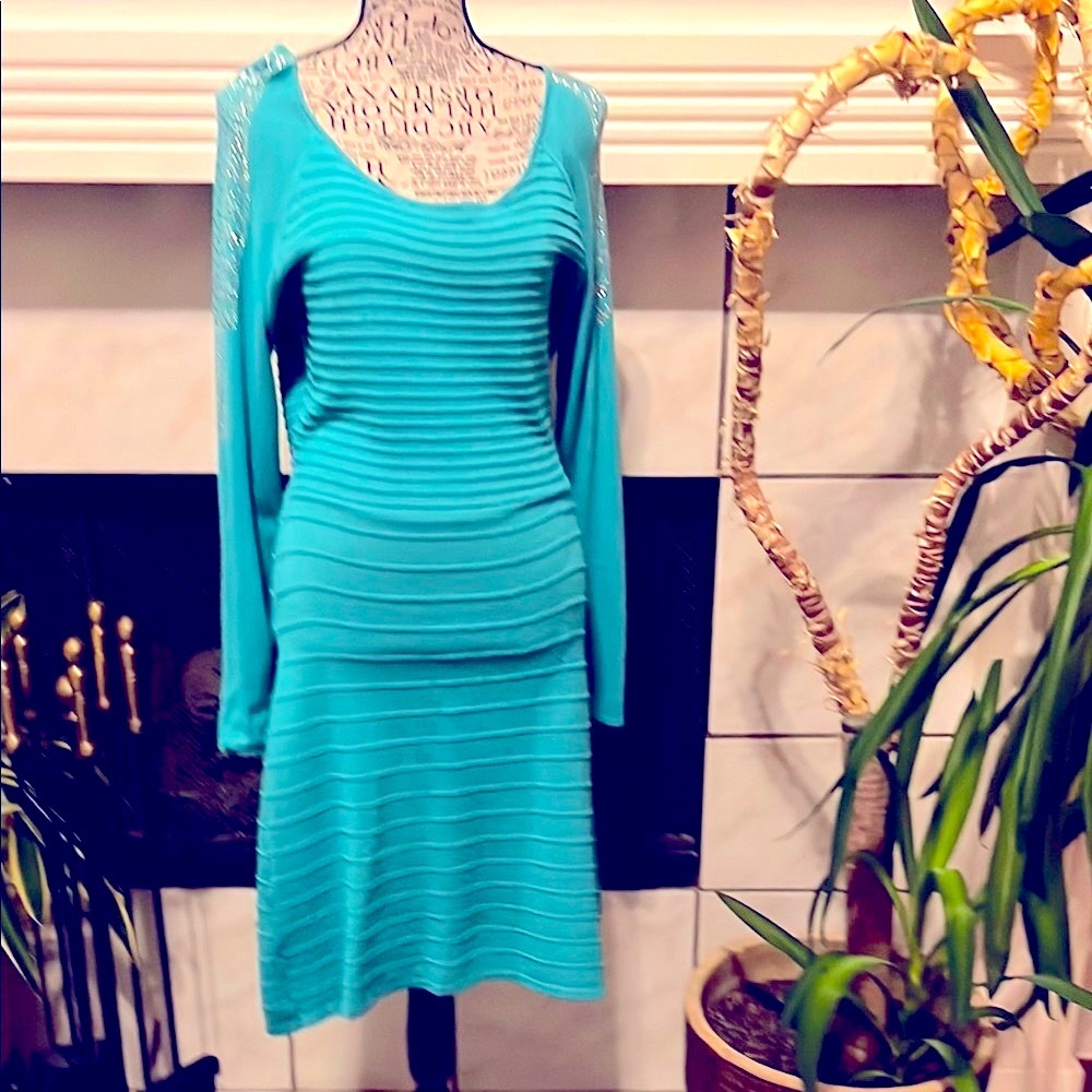 Elegant Teal Long Sleeve Dress